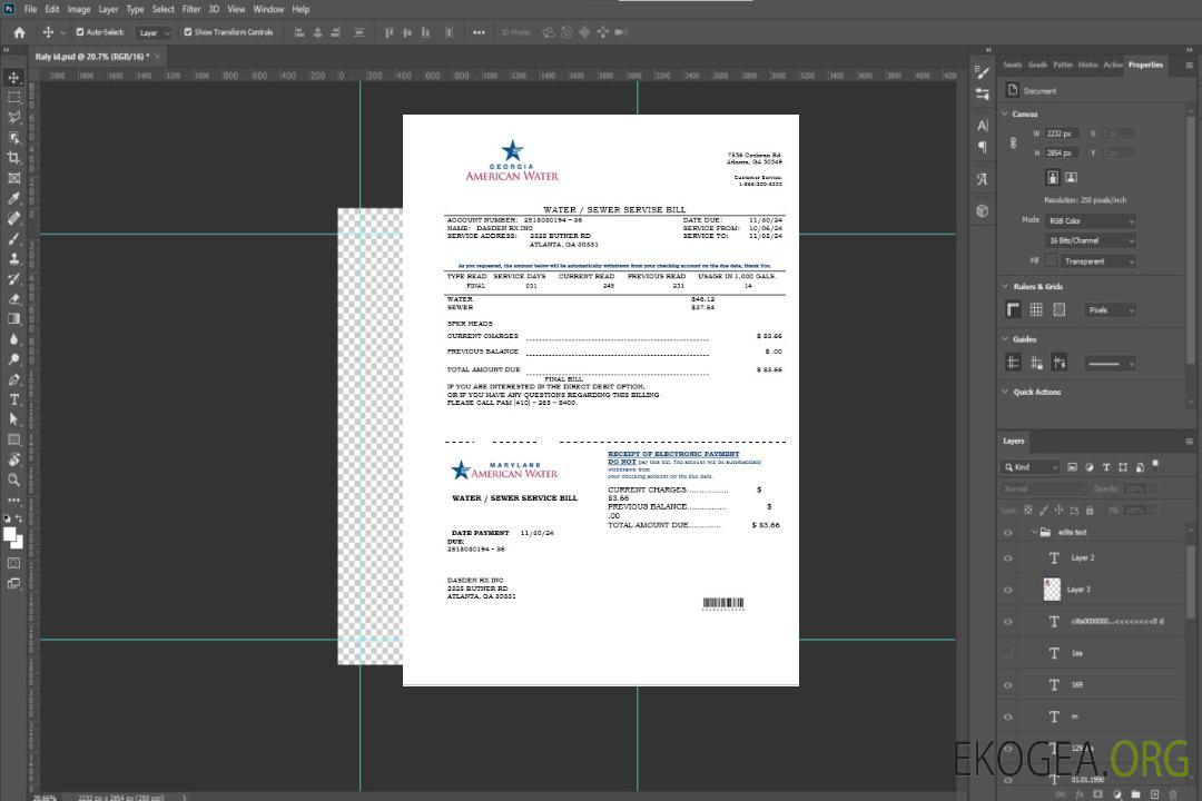 Modèle de facture de services publics d'entreprise USA Maryland Georgia Water aux formats Word et PDF template Modèle de facture de services publics d'entreprise USA Maryland Georgia Water aux formats Word et PDF template